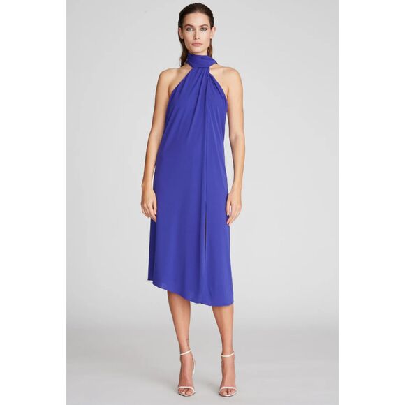 NWT Halston Kali Iris Blue Draped Asymmetric Cocktail Dress Sleeveless Chic 4 - Picture 1 of 7